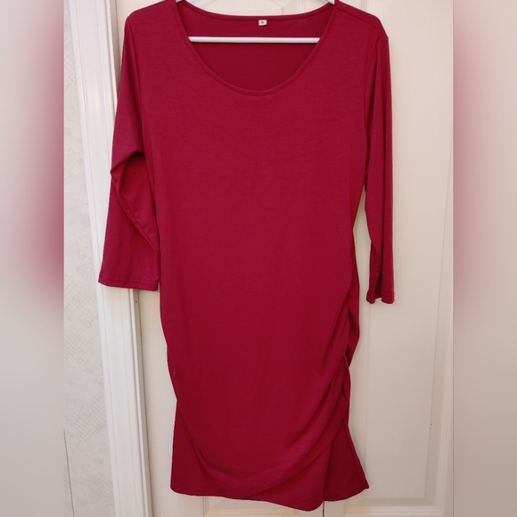 Midi Casual Tee Shirt Dress Burgundy With Side Details Tulip Front Hem Size XL - Picture 3 of 7